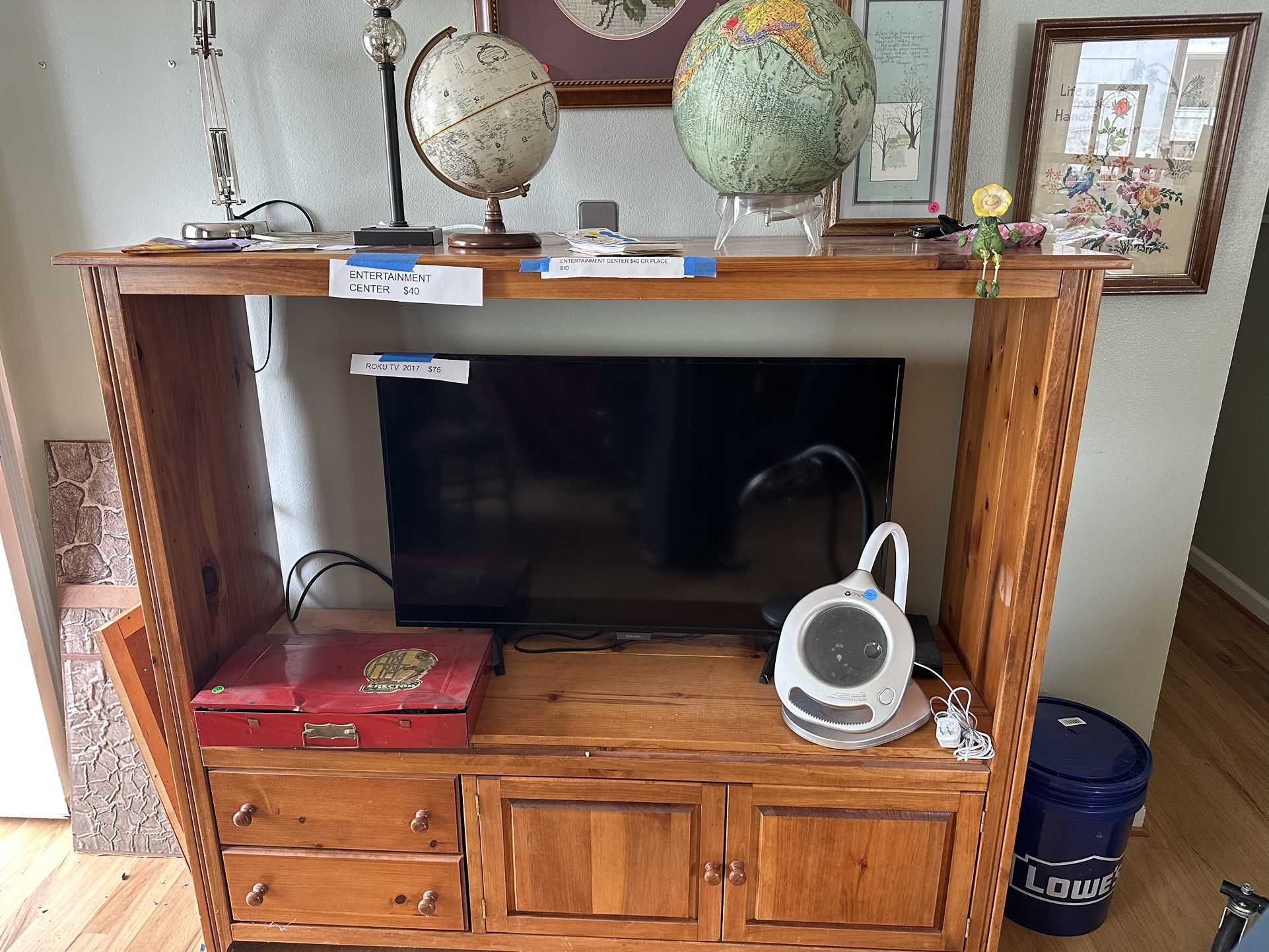 Entertainment Center With 50 Inch Roku Sanyo TV’s And DVD Player