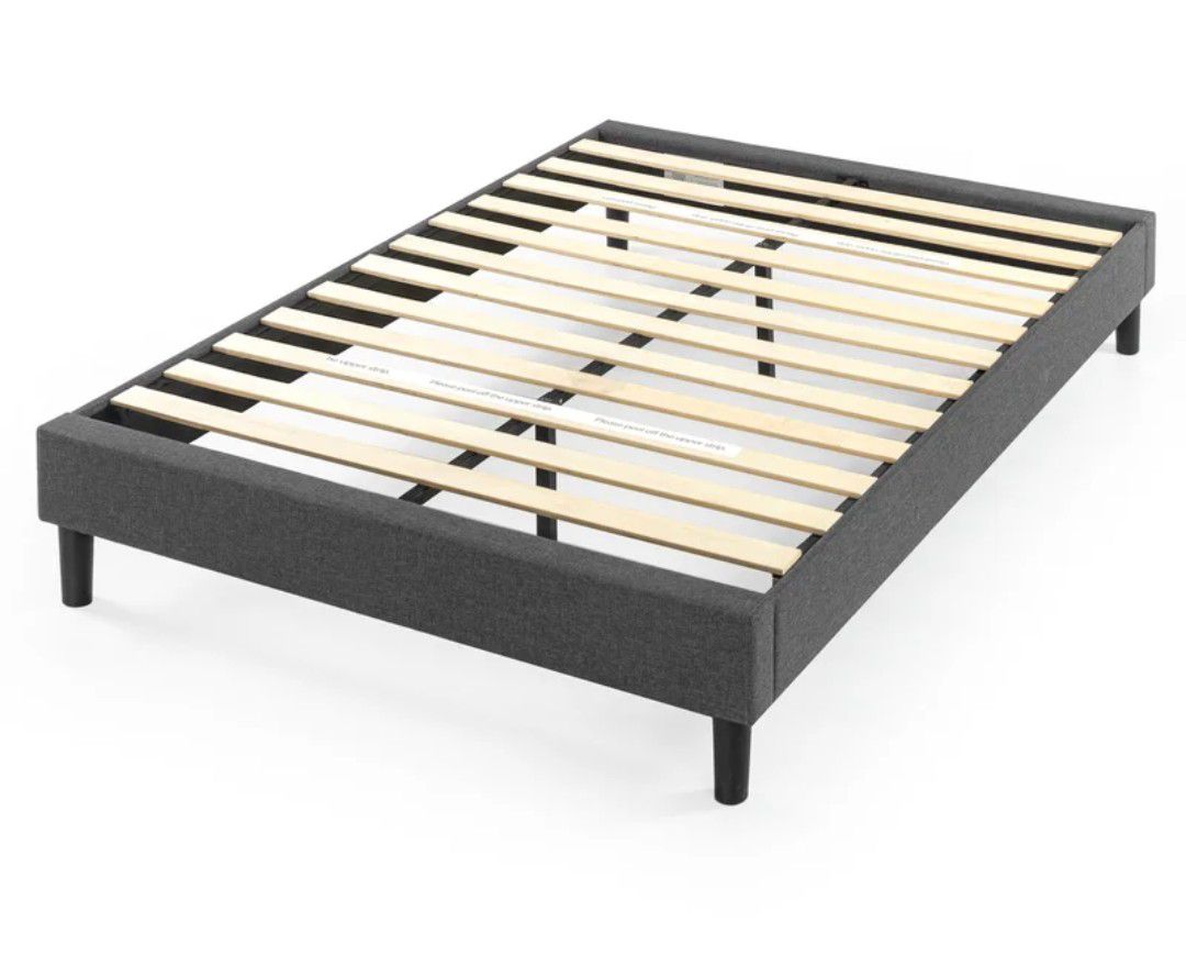 Upholstered Platform Bed Queen- Grey