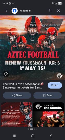 Aztec football tix  & parking v James Madison