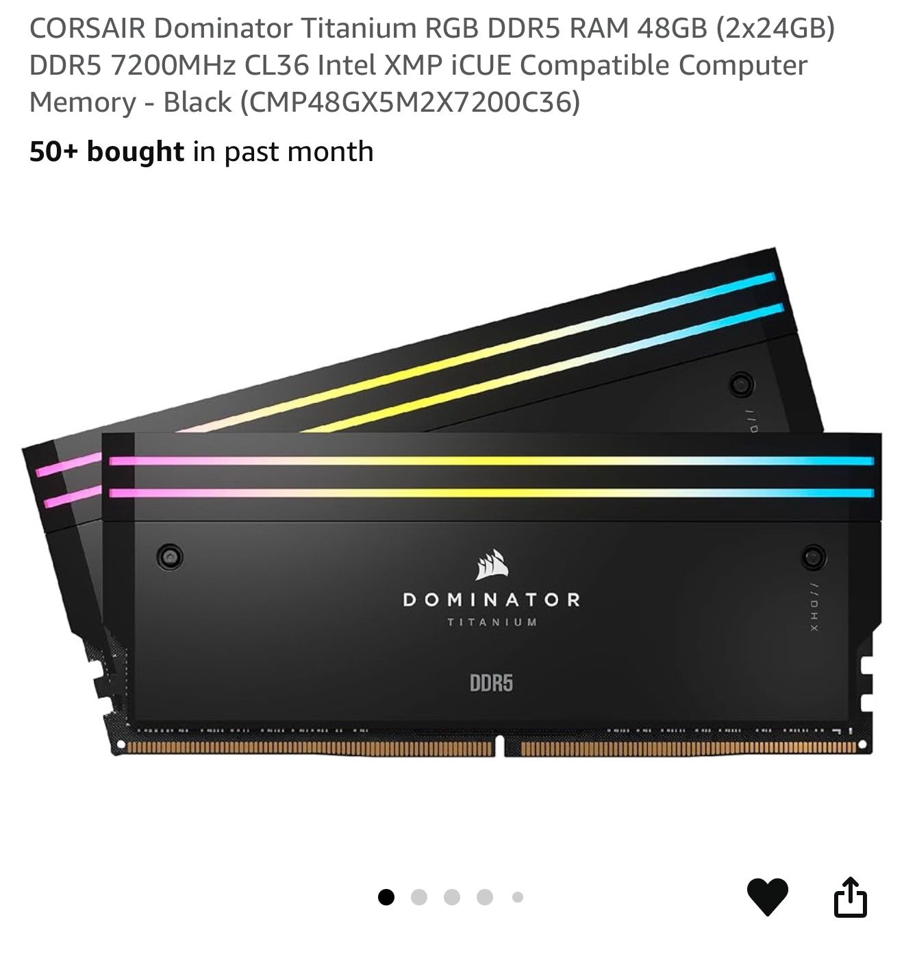 CORSAIR Dominator Titanium RGB DDR5 RAM 48GB (2x24GB) DDR5 7200MHz