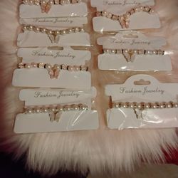 Beautiful Pearl Butterfly And Cross Bracelets 