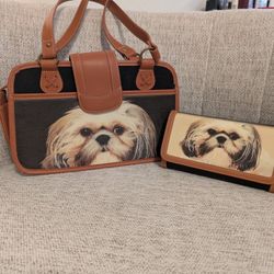 Dog Print Handbag And Wallet 