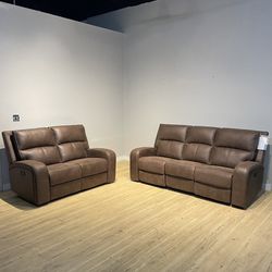 Couch Sofa Loveseat Set Brown Manual Power Recliners
