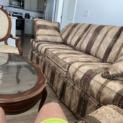 Large Couch, Love Seat, One Large And One small Tables