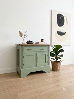 Wooden Sage Green Coffee Bar / Entryway Credenza/washstand