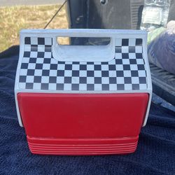 Igloo Playmate Mini 4 Quart cooler in red with a black and white checkerboard checkered flag