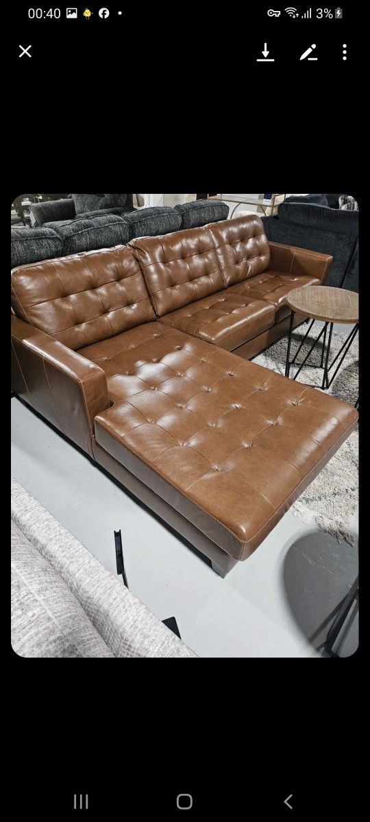 Baskove Real Leather Modern L Shaped Sectional Sofa With Chaise /P