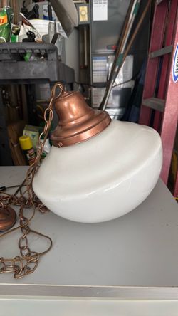 Vintage Art Deco Schoolhouse Milk Glass Pendant Light