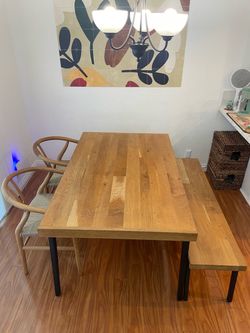 Crate and barrel dining table set(table+ bench+2 chairs)