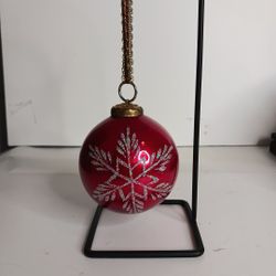 vintage Christmas ornament round glass Kugel red silver glitter countrycore xmas