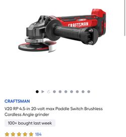 CRAFTSMAN V20 RP 4.5-in 20-volt max Paddle Switch Brushless Cordless Angle grinder