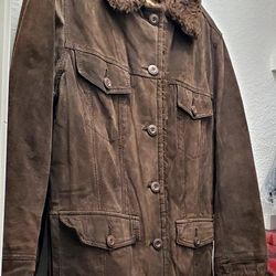 Like New Vintage Columbia Brown Fur-Lined Leather Coat Sz Large