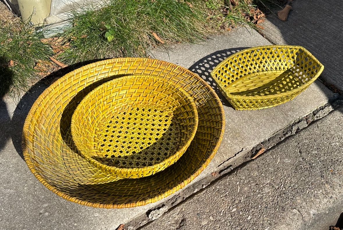 3 Yellow Basket Set Round Rectangular