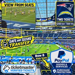 2 NFL Tickets – Patriots vs Chargers, SoFi Stadium