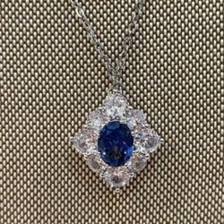 Blue Cubic Zirconia Pendant, 925
