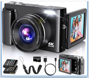 4K Digital Camera for Photography Autofocus, 2026 Latest 48MP Vlogging Camera for YouTube with SD Card, 2 Batteries, 3" 180°Flip Screen Compact Travel