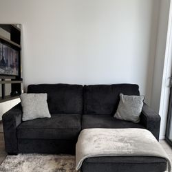 Altari Dark Gray Micro Sofa + Ottoman – Great Condition 