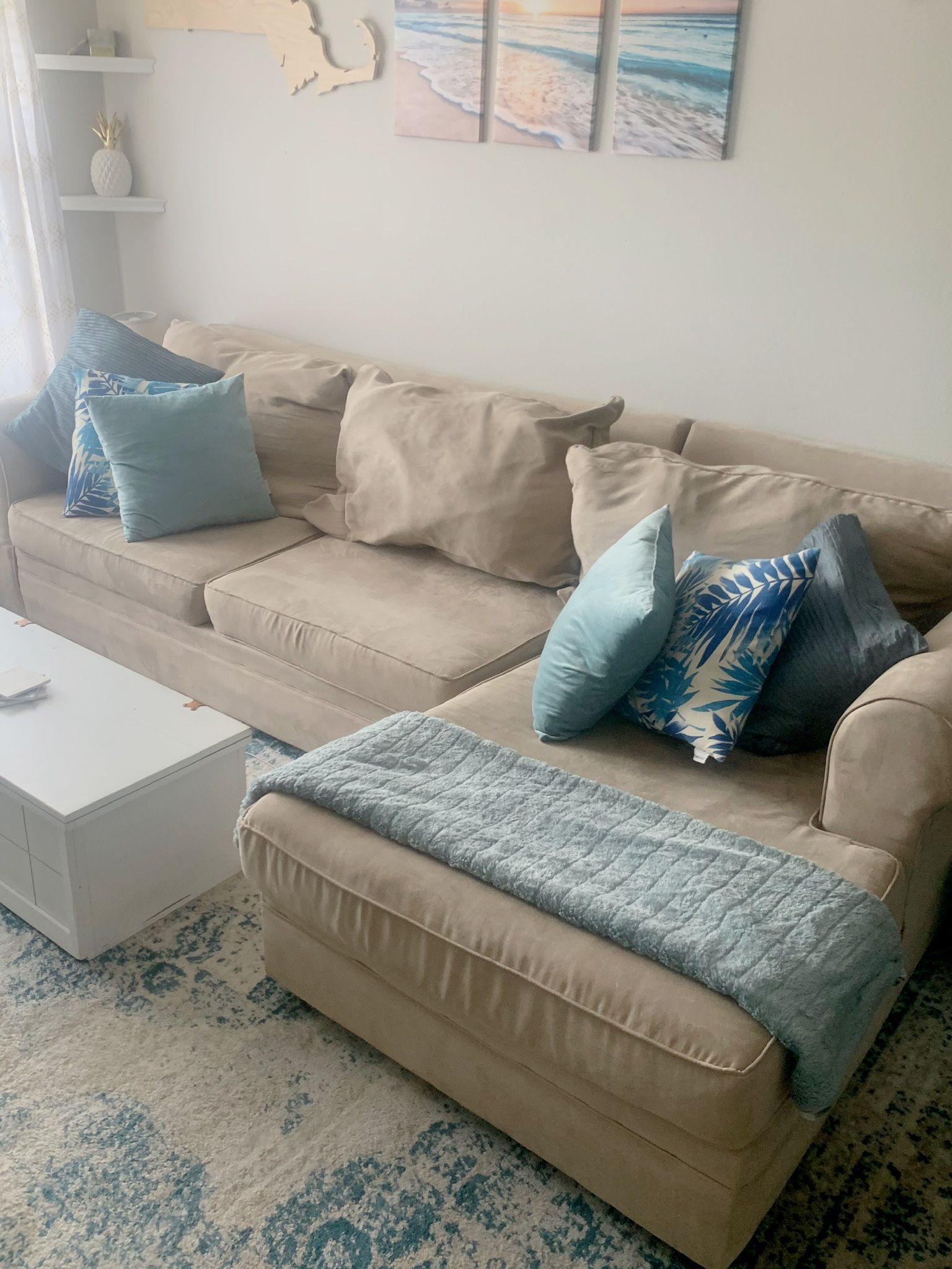 2 Piece Beige Sectional Sofa