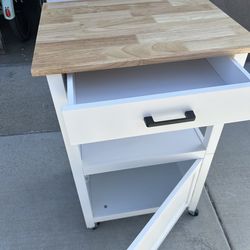 Kitchen Cart Durable Kitchen Island Cart with Storage Cabinet Hooks and Drawer White