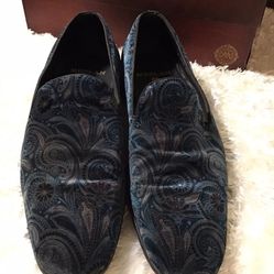MEZLAN Spain Cole Blue Loafers Shoes 6205. Very rare Paisley Velvet