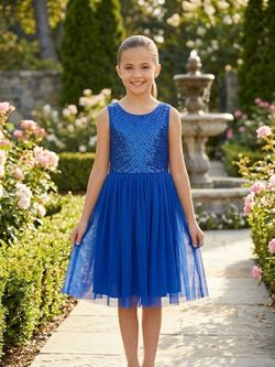 Vestido de tul con lentejuelas azul real para niñas talla 8