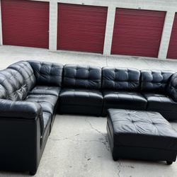 Black Leather L Shape Couches 