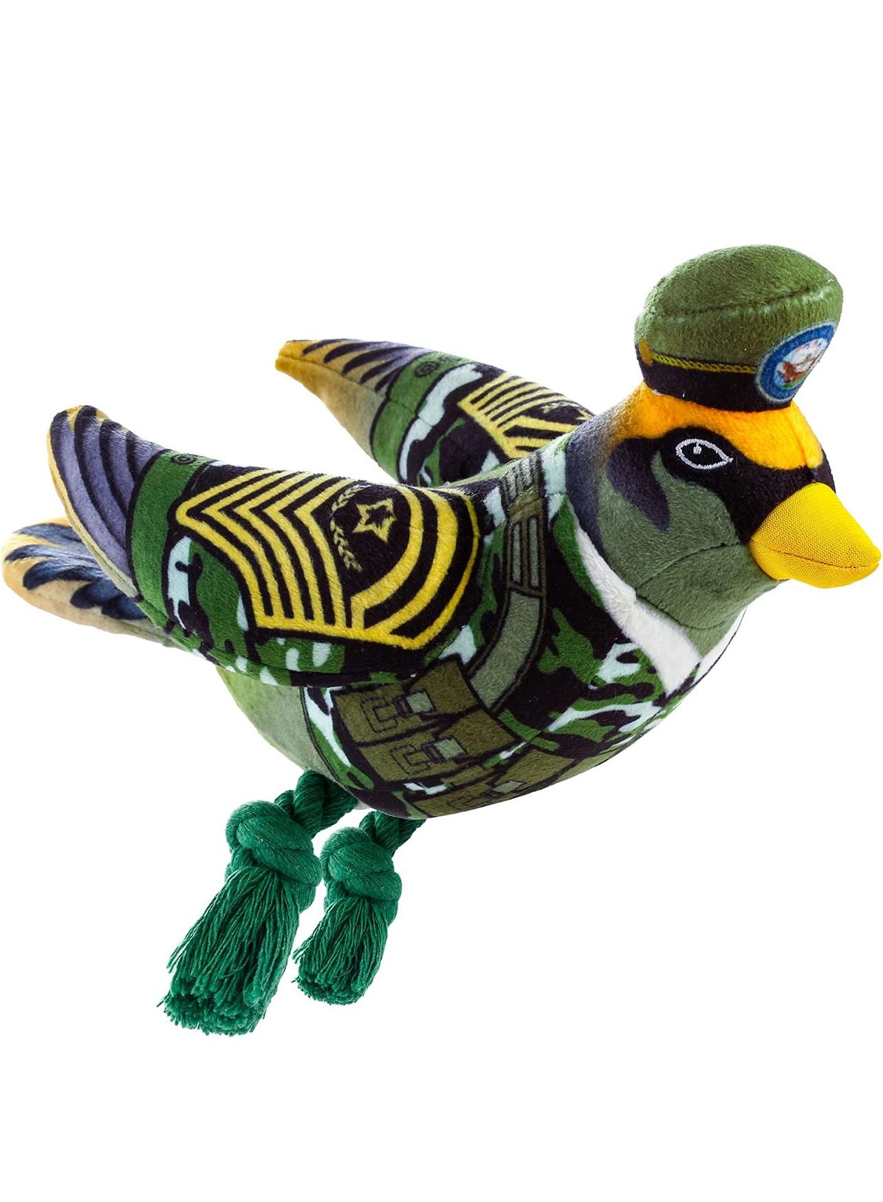 Dog Squeaky Toys, Cute Funny Plush Pigeon Soldier Chew Toys 11" for Small Medium Dogs (Green)