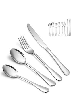 Silverware Set,18/10 Stainless Steel Dinner Knives Dinner Spoon Dinner Forks and Teaspoon Set for Home, Kitchen and Restaurant, Mirror Polished& Dishw