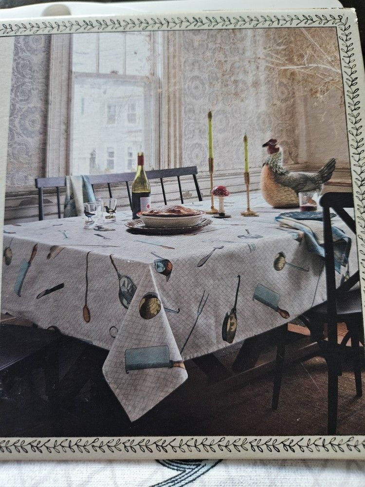 60x84/104” John Derian Company Cutlery Toss Cotton Linen Machine Washable Tablecloth