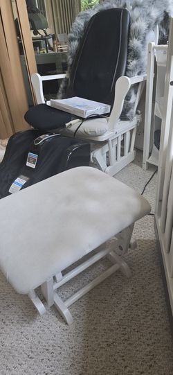 Beautiful White Rocking Chair With Light Grey Cushions!