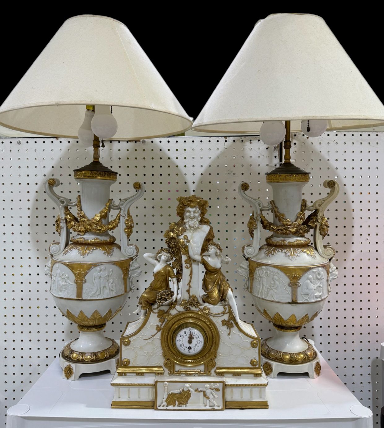 Capodimonte early 18th century pair of lamps and clock truly spectacular Museum quality