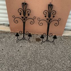 Set Of Rod Iron Wall  Sconce With Candle Holder