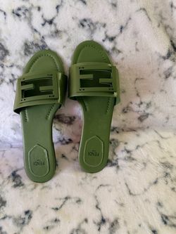 Fendi Roma FF Logo Slide Sandals Green