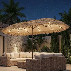 Large Patio Umbrella, Outdoor Double-Sided Beach Umbrella, Rectangular Market Umbrella with 12 Sturdy Ribs for Garden、Pool、Deck Shade