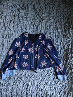Navy blue floral zip-up jacket  Art class Size Xl #floraljacket