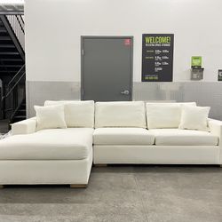 Ethan Allen White Linen Sectional Sofa Couch 