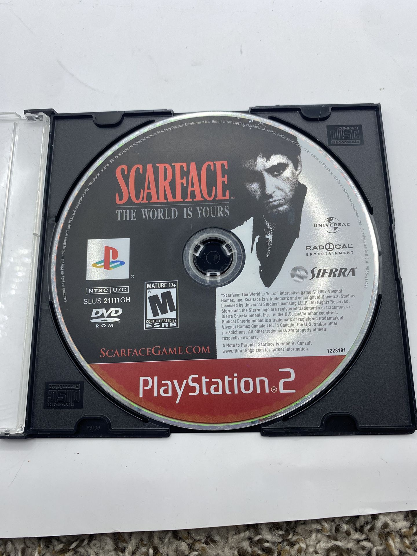 PS2 Scarface: The World is Yours, Sony PlayStation 2, 2006 Disc Only Tested