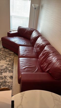 Red Leather Sectional Sofa with Chaise
