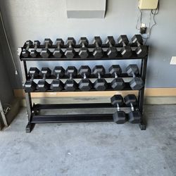 5-50lbs Rubber Hex Dumbells | Heavy-Duty Dumbell Rack Included | Gym Equipment | Fitness | Squat Rack | FREE DELIVERY 🚚 