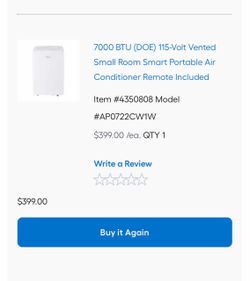 Hisense 7000 BTU (DOE) 115-Volt Vented Small Room Smart Portable Air Conditioner Remote Included