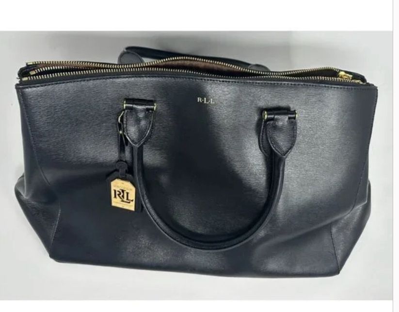 Lauren Ralph Lauren Black Leather Double Zip Handbag