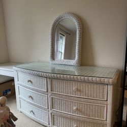 Wicker Dresser + Mirror + Nightstand 