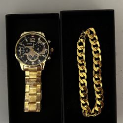 Men’s Watch With Curb Chain Bracelet - NEW