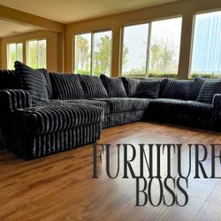 Sectional Sofa - Extra Large Soft Fur Corduroy Fabric 3pc Sectional