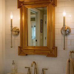 Antique Vintage Wood Gold Leaf Mirror – 25” x 21” – Perfect for Guest Bath –