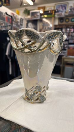 Iridescent Ceramic Vase with Lattice Detail