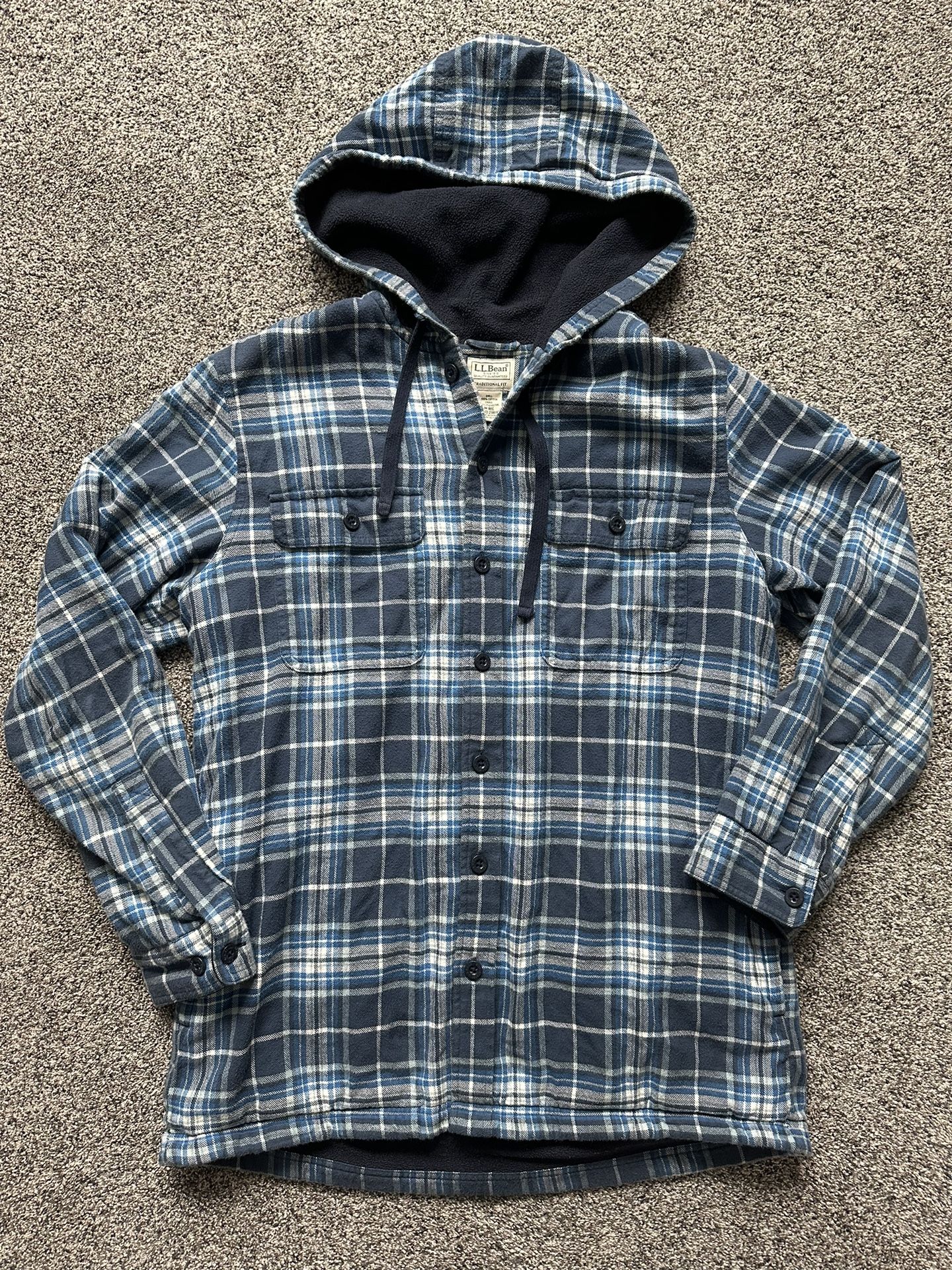 LL Bean fleece lined hooded flannel Hoodie Mens Size Medium ($89 New)