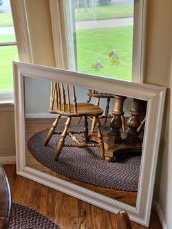 Large White Framed Rectangular Wall Mirror