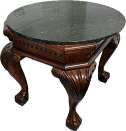 Marble End Table Top on Carved Wood Frame