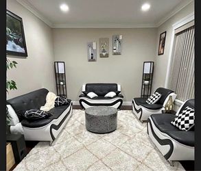 Modern style black and white leather three piece couch set